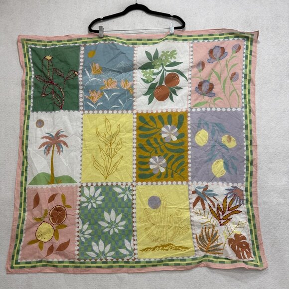 Botanical Patchwork Scarf/Art Cloth embroidered Colorful Fruit Floral Wall Decor - Picture 4 of 5